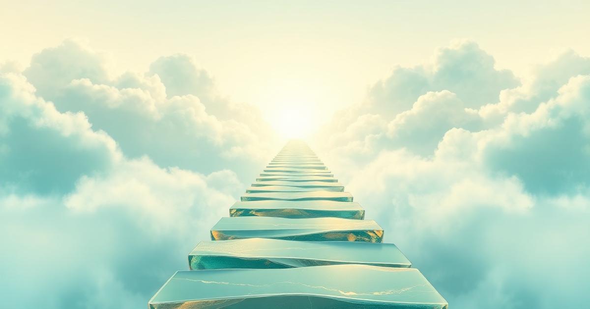 Glass step path rising through clouds representing beginner trading strategy progression