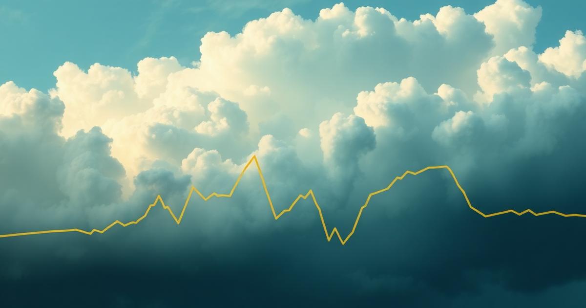 Storm clouds resolving into clear sky with a jagged gold amplitude line